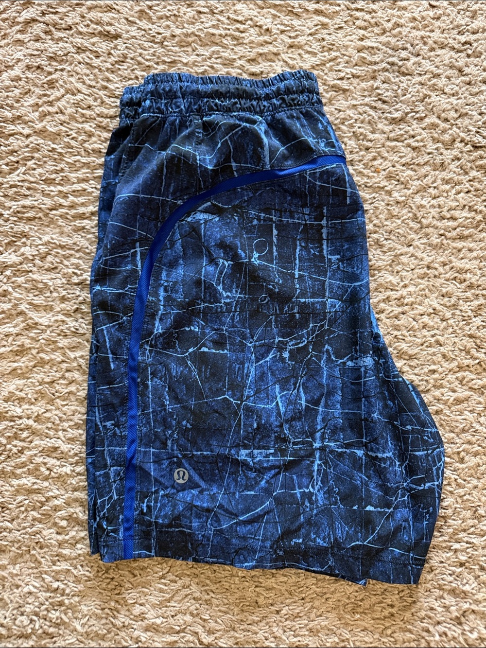 lululemon Men’s Dark Blue Marble-Print Athletic Shorts - unlined, 7in inseam